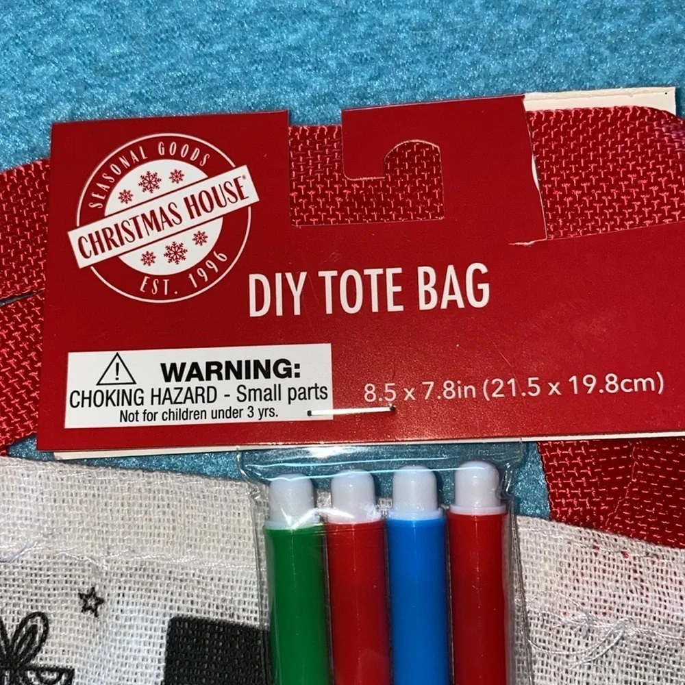 CHRISTMAS HOUSE DIY Tote bag with non-toxic markers 8.5” X 7.8” NEW